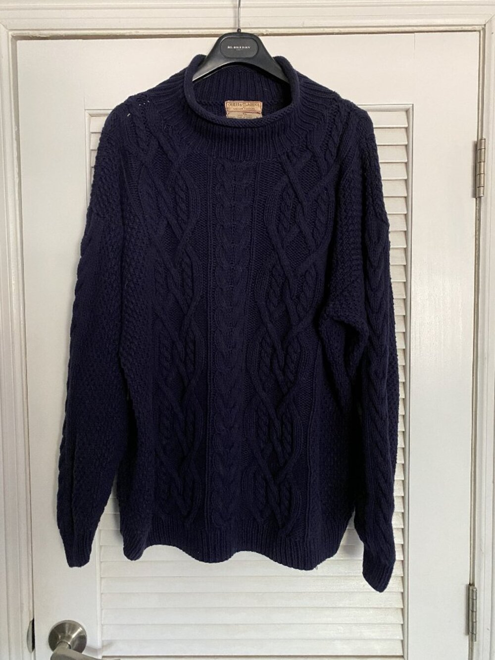 GUESS vtg Sweater Cotton Cable Knit Ribbed Chunky Men's XL Blue half-turtleneck